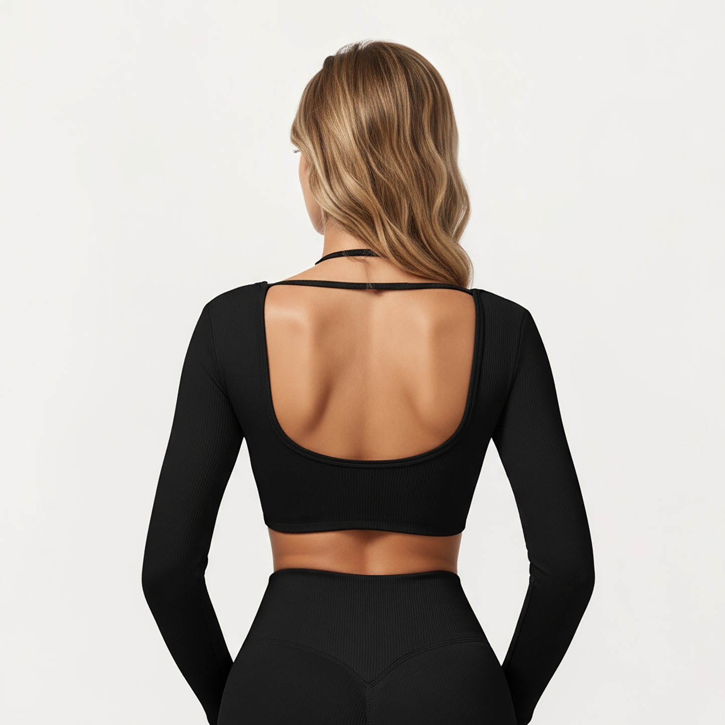 Anna-Kaci Active Women's Long Sleeve Crop Top with Contrast Trim and Scoop Neckline