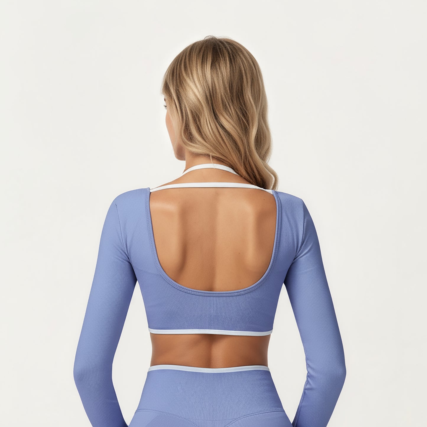 Anna-Kaci Active Women's Long Sleeve Crop Top with Contrast Trim and Scoop Neckline