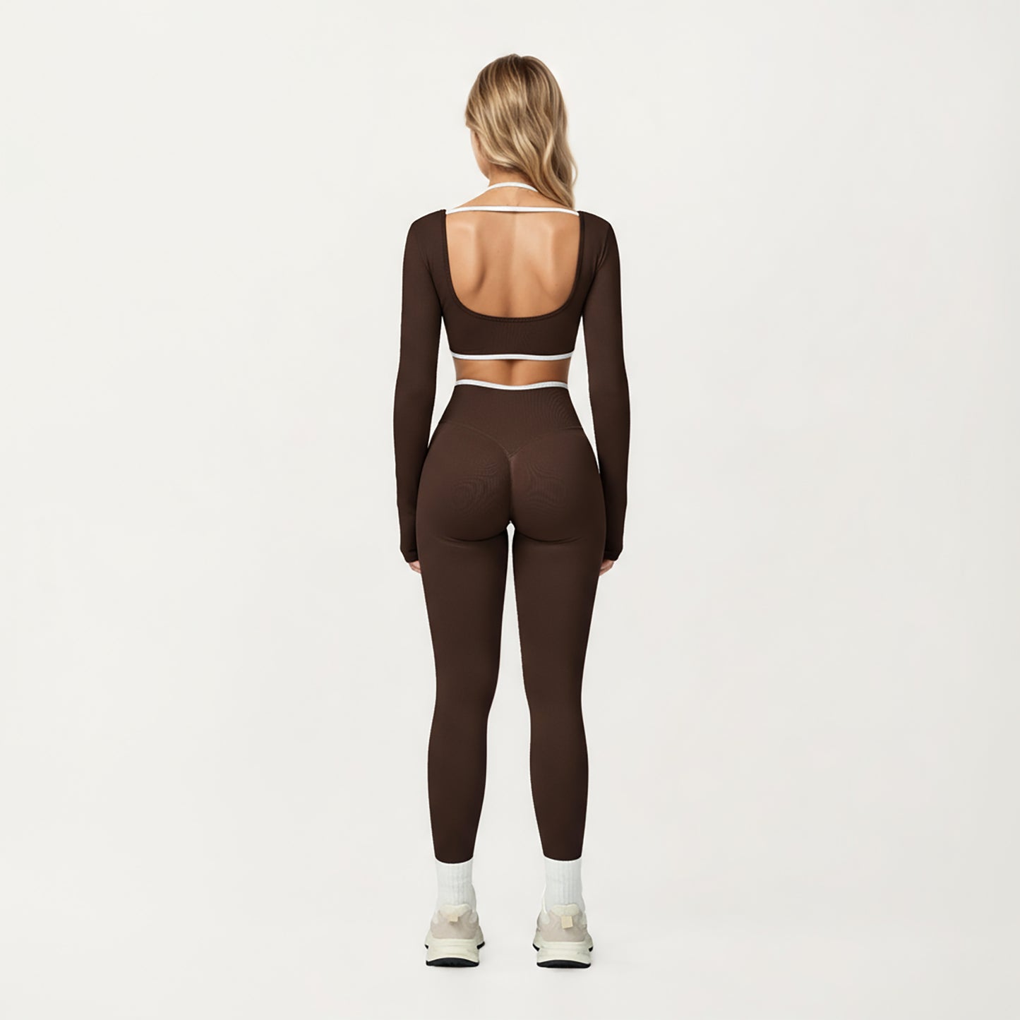 Anna-Kaci Active Women's Long Sleeve Crop Top with Contrast Trim and Scoop Neckline