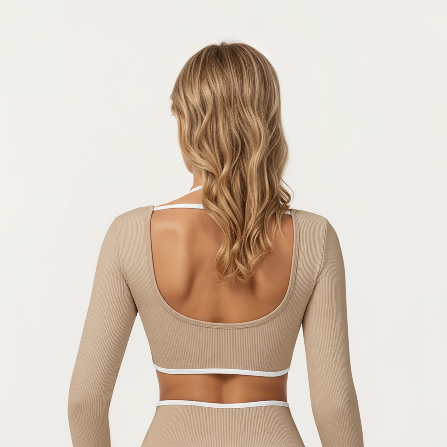 Anna-Kaci Active Women's Long Sleeve Crop Top with Contrast Trim and Scoop Neckline