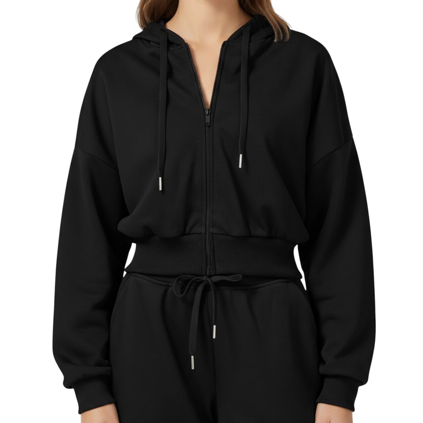 Anna-Kaci Active Women's Cropped Zip-Up Hoodie with Drawstring Hood and Long Sleeves