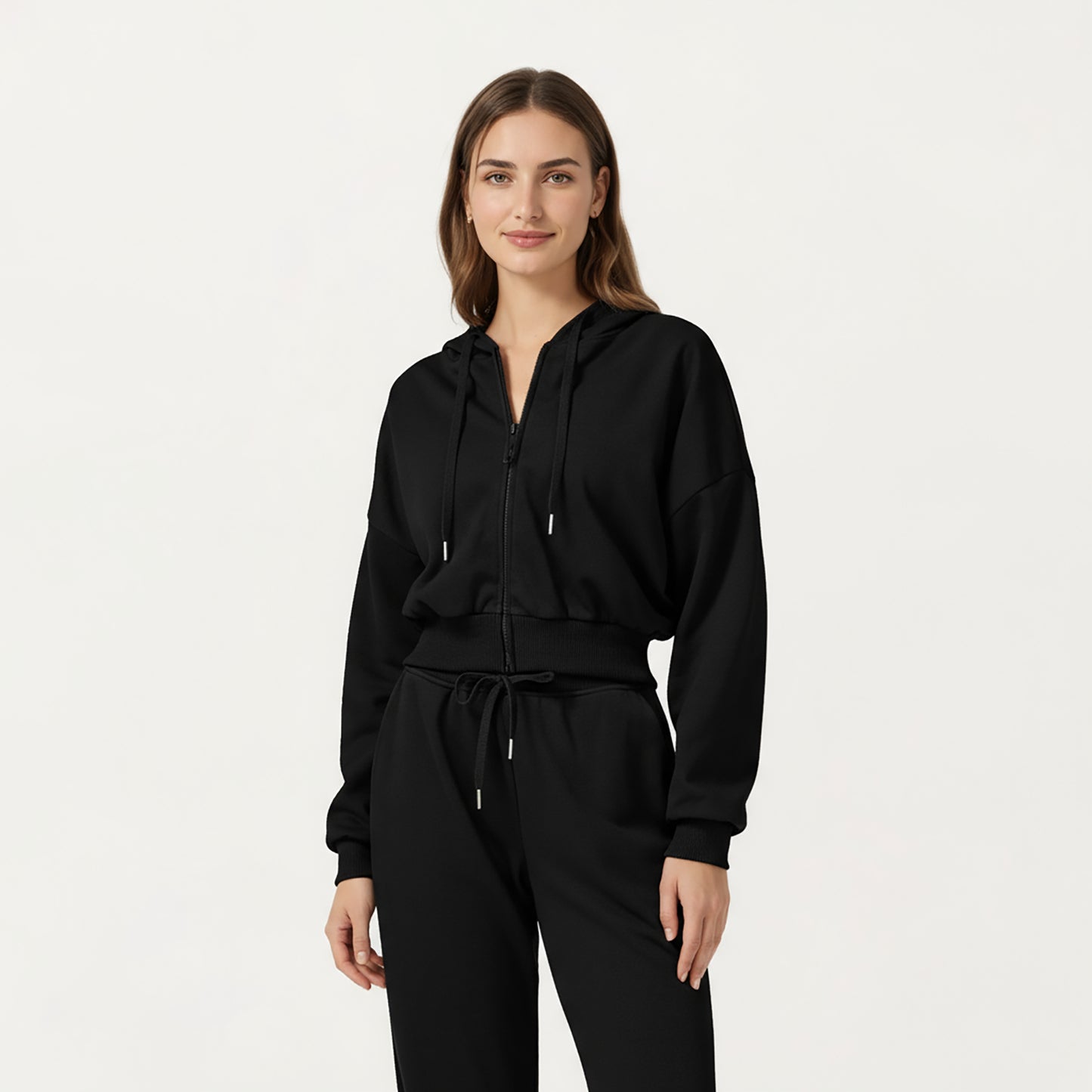 Anna-Kaci Active Women's Cropped Zip-Up Hoodie with Drawstring Hood and Long Sleeves