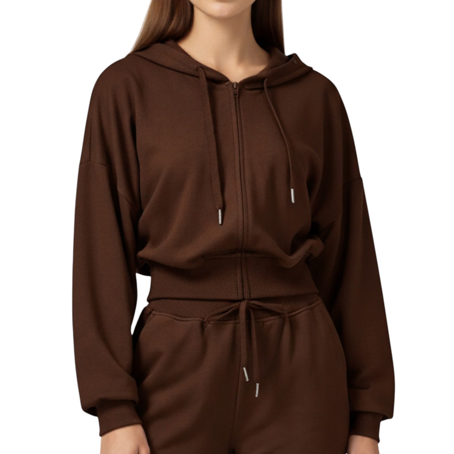 Anna-Kaci Active Women's Cropped Zip-Up Hoodie with Drawstring Hood and Long Sleeves
