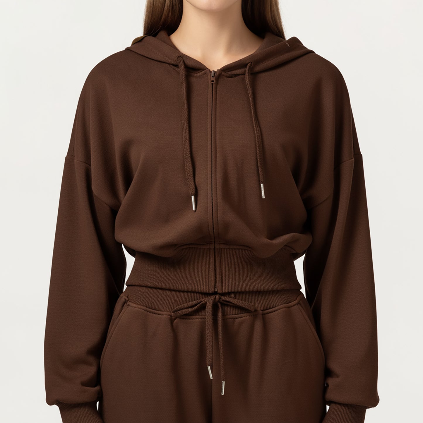 Anna-Kaci Active Women's Cropped Zip-Up Hoodie with Drawstring Hood and Long Sleeves