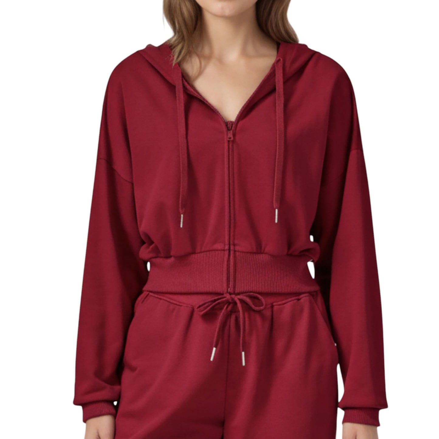 Anna-Kaci Active Women's Cropped Zip-Up Hoodie with Drawstring Hood and Long Sleeves