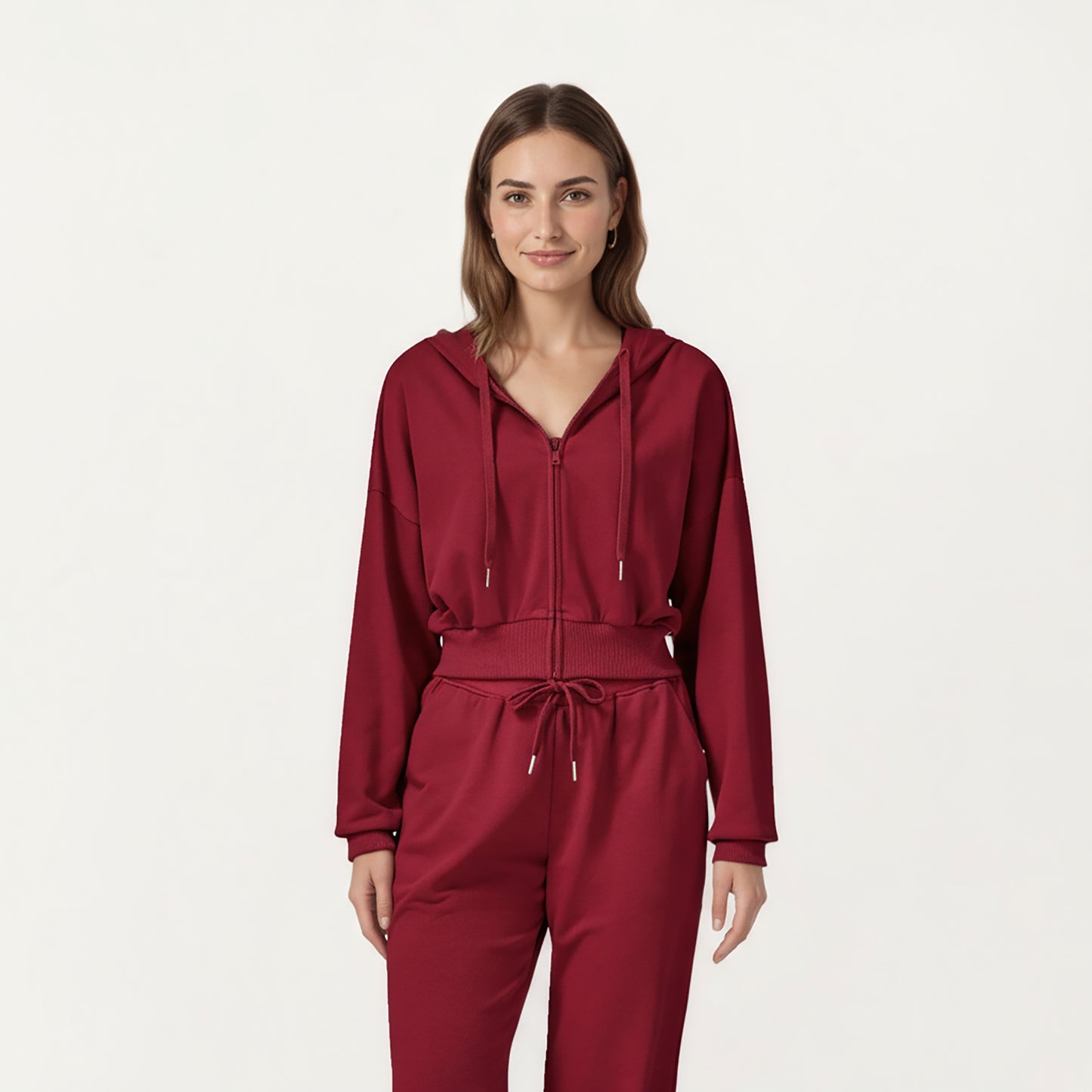 Anna-Kaci Active Women's Cropped Zip-Up Hoodie with Drawstring Hood and Long Sleeves