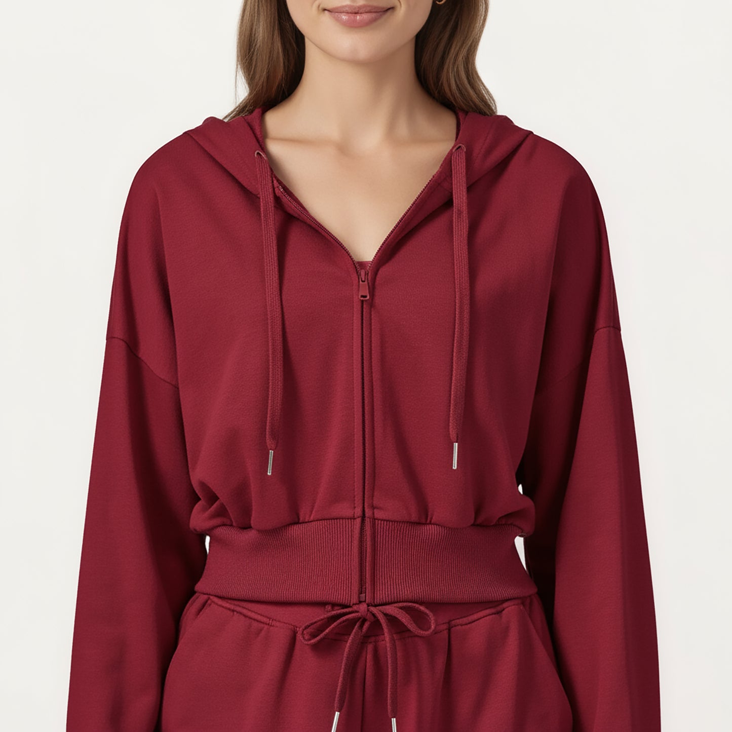 Anna-Kaci Active Women's Cropped Zip-Up Hoodie with Drawstring Hood and Long Sleeves