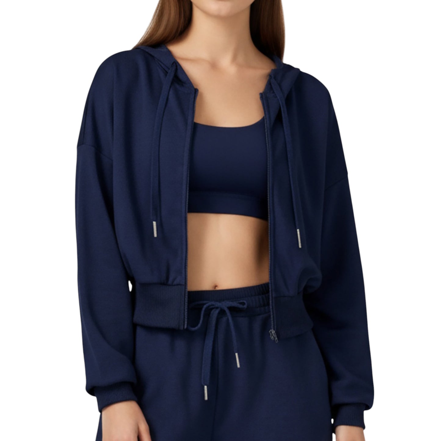 Anna-Kaci Active Women's Cropped Zip-Up Hoodie with Drawstring Hood and Long Sleeves