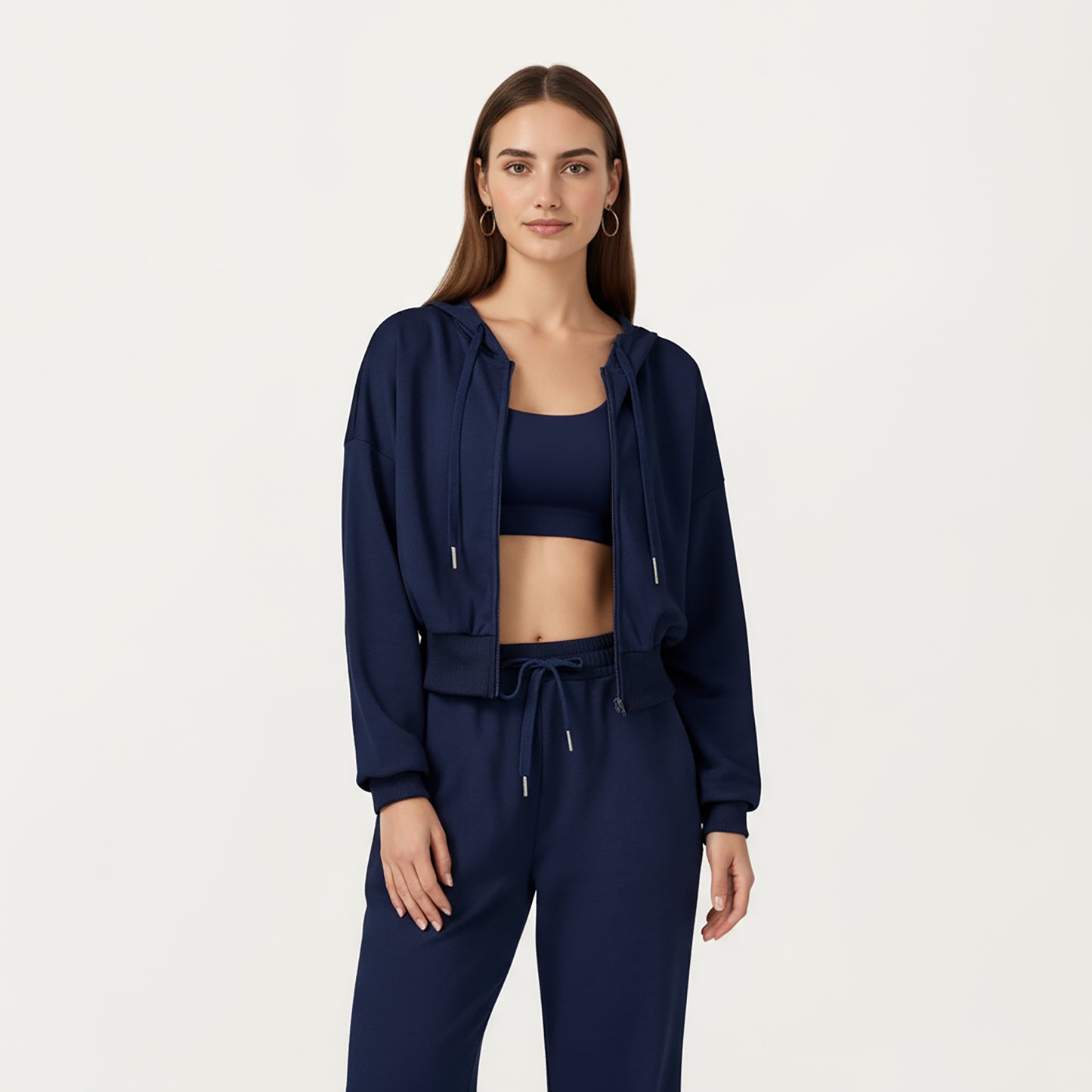 Anna-Kaci Active Women's Cropped Zip-Up Hoodie with Drawstring Hood and Long Sleeves