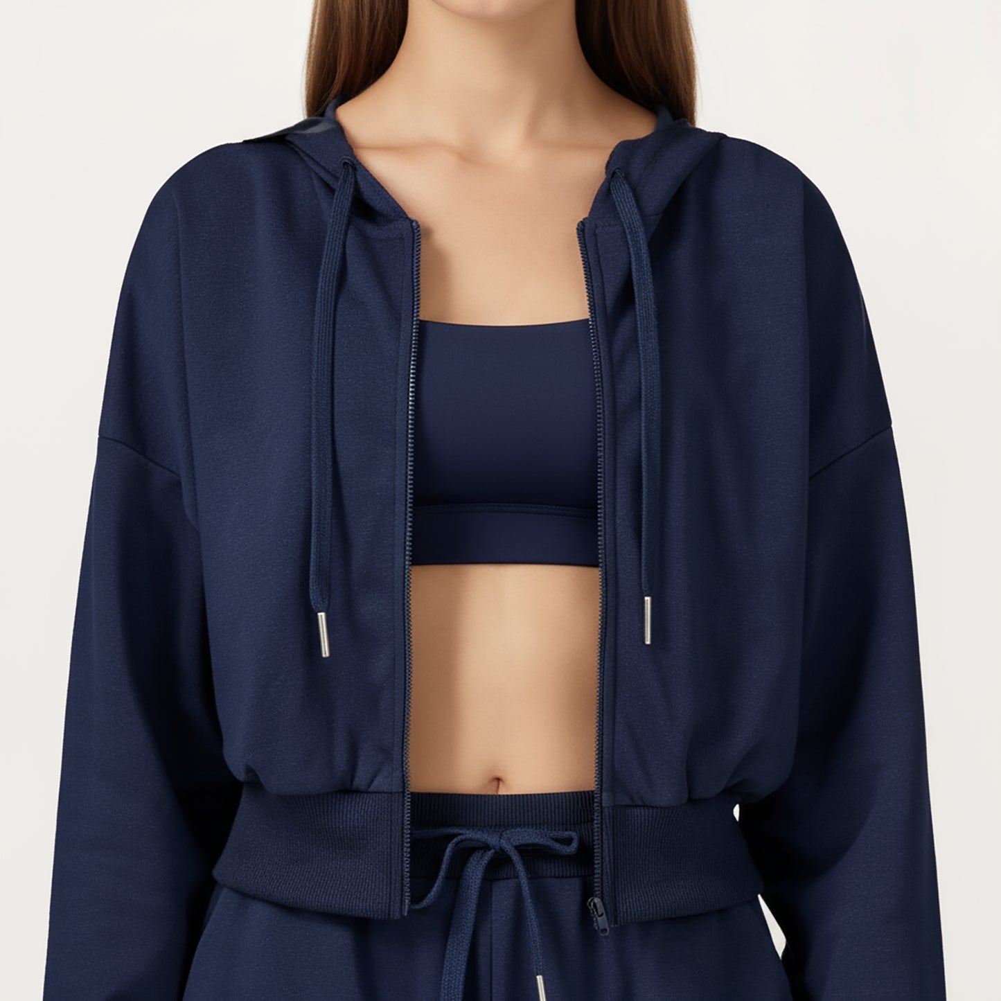 Anna-Kaci Active Women's Cropped Zip-Up Hoodie with Drawstring Hood and Long Sleeves