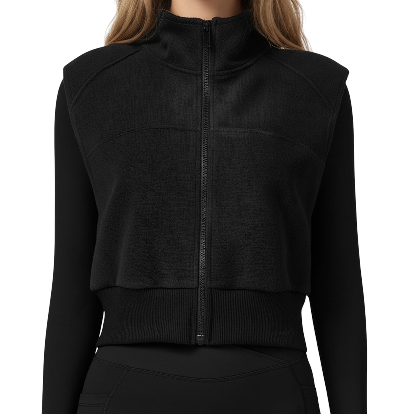 Anna-Kaci Active Women's Cropped Zip Closure Vest with Stand Collar and Fitted Hem