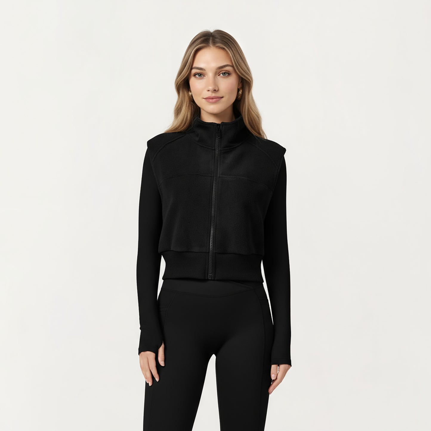 Anna-Kaci Active Women's Cropped Zip Closure Vest with Stand Collar and Fitted Hem