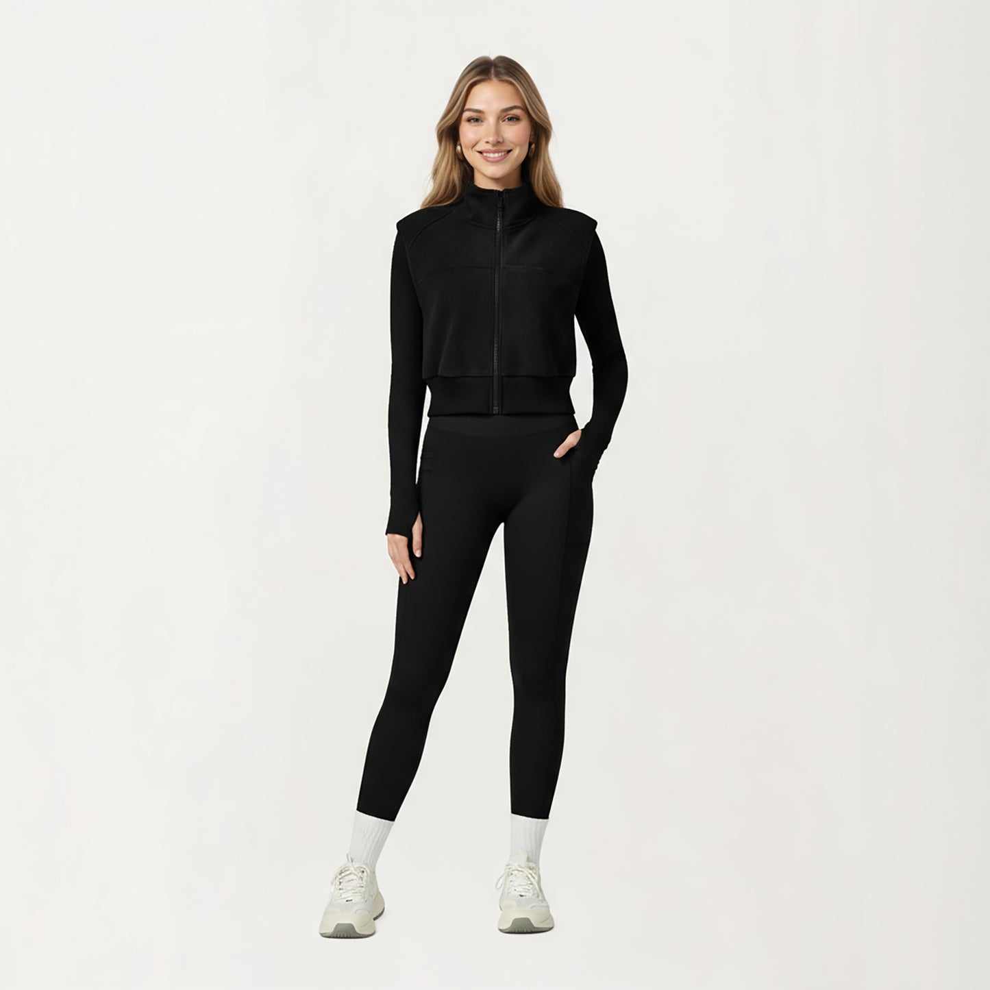 Anna-Kaci Active Women's Cropped Zip Closure Vest with Stand Collar and Fitted Hem