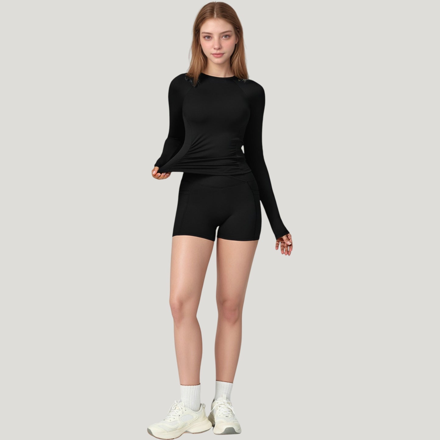 Anna-Kaci Active Women's Long Sleeve Crew Neck Activewear Top with Streamlined Fit and Lightweight Stretch Performance Fabric