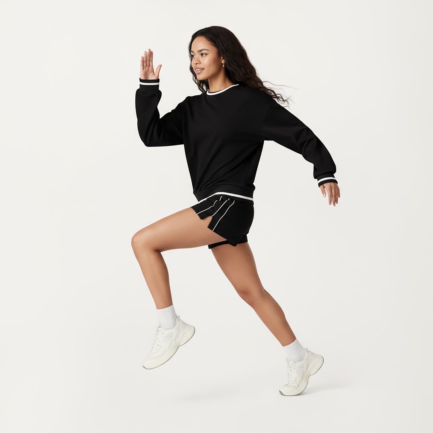 Anna-Kaci Active Women's Long Sleeve Crew Neck Pullover Sweatshirt with Contrast Trim Ribbed Hem and Relaxed Fit