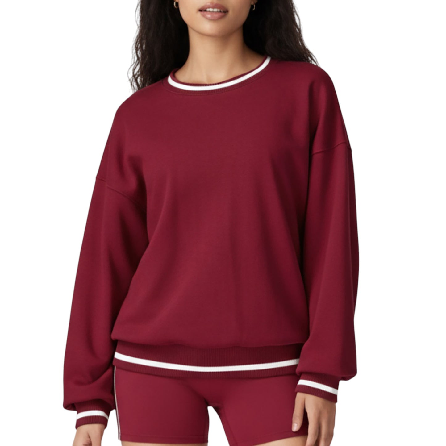 Anna-Kaci Active Women's Long Sleeve Crew Neck Pullover Sweatshirt with Contrast Trim Ribbed Hem and Relaxed Fit