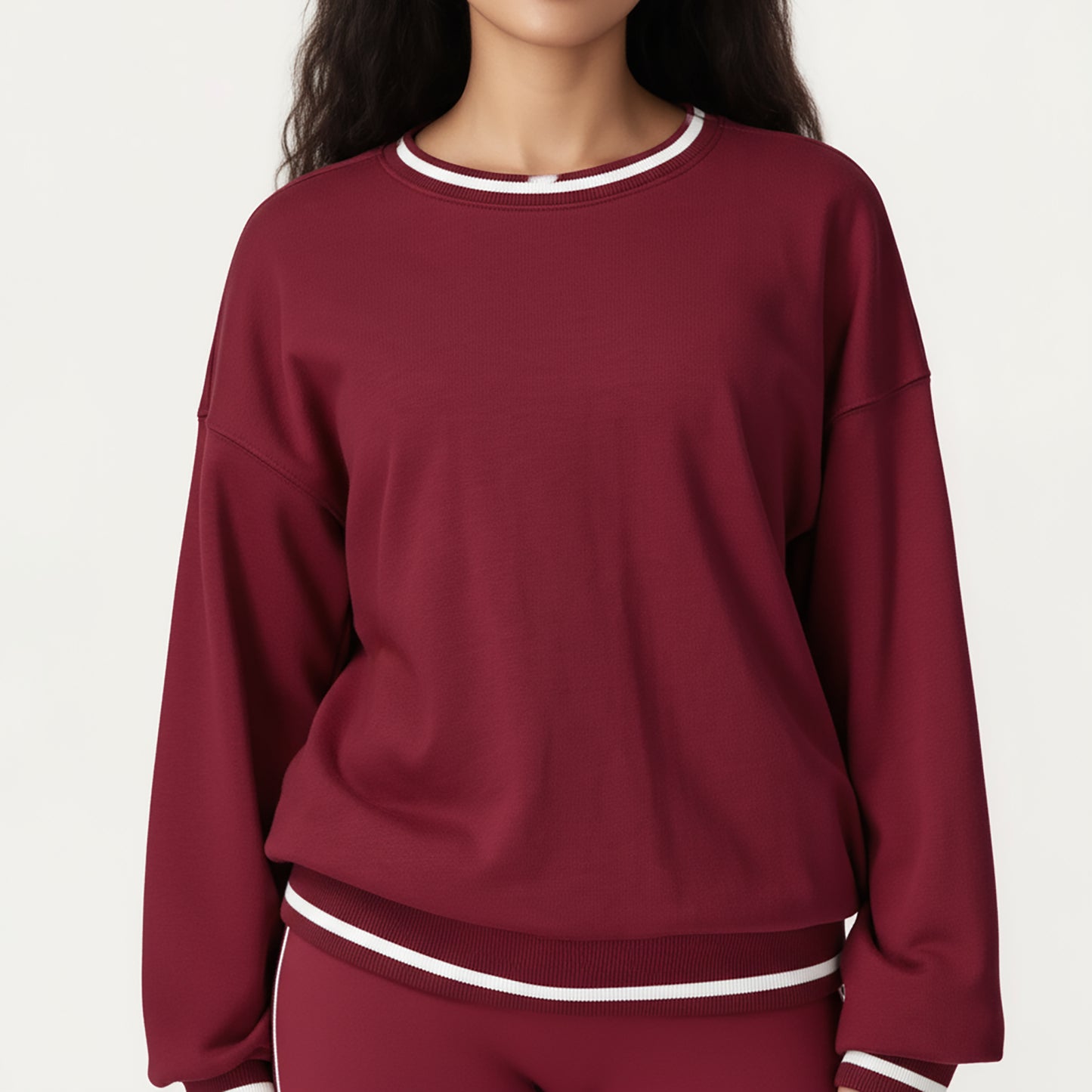 Anna-Kaci Active Women's Long Sleeve Crew Neck Pullover Sweatshirt with Contrast Trim Ribbed Hem and Relaxed Fit