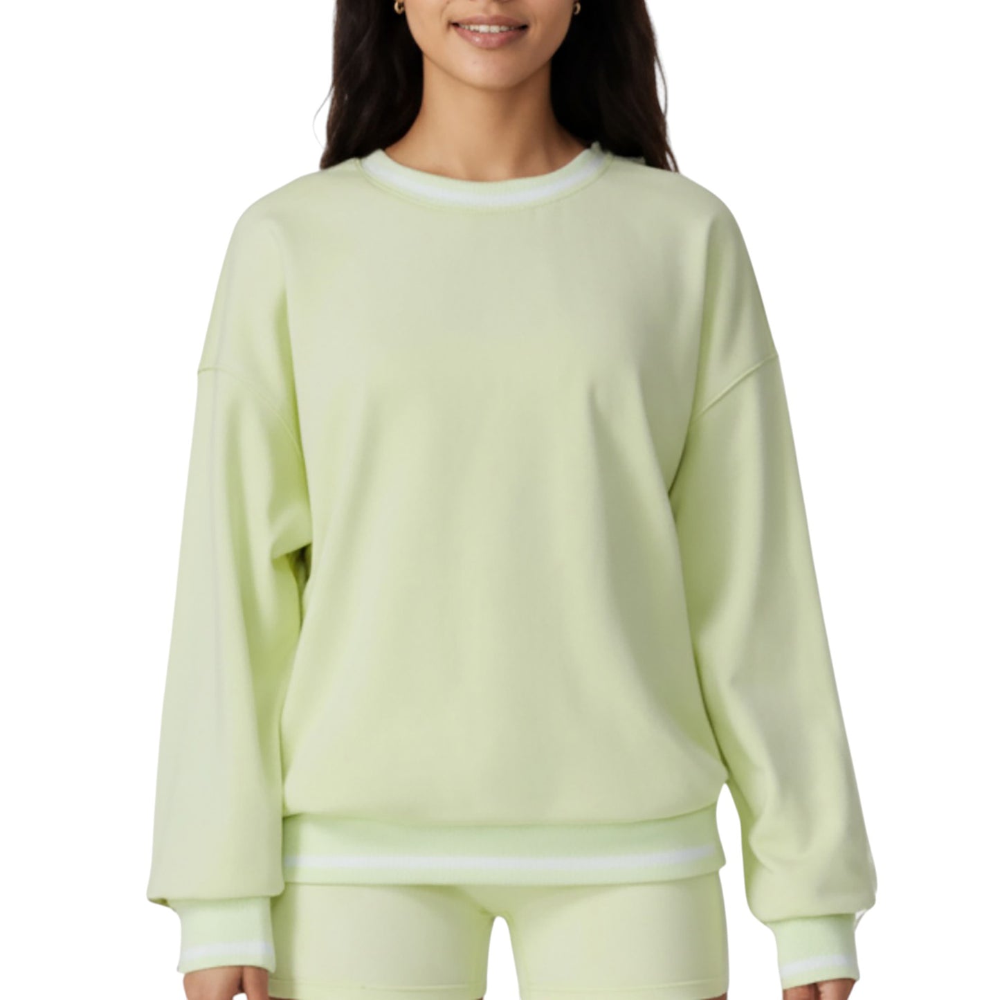 Anna-Kaci Active Women's Long Sleeve Crew Neck Pullover Sweatshirt with Contrast Trim Ribbed Hem and Relaxed Fit