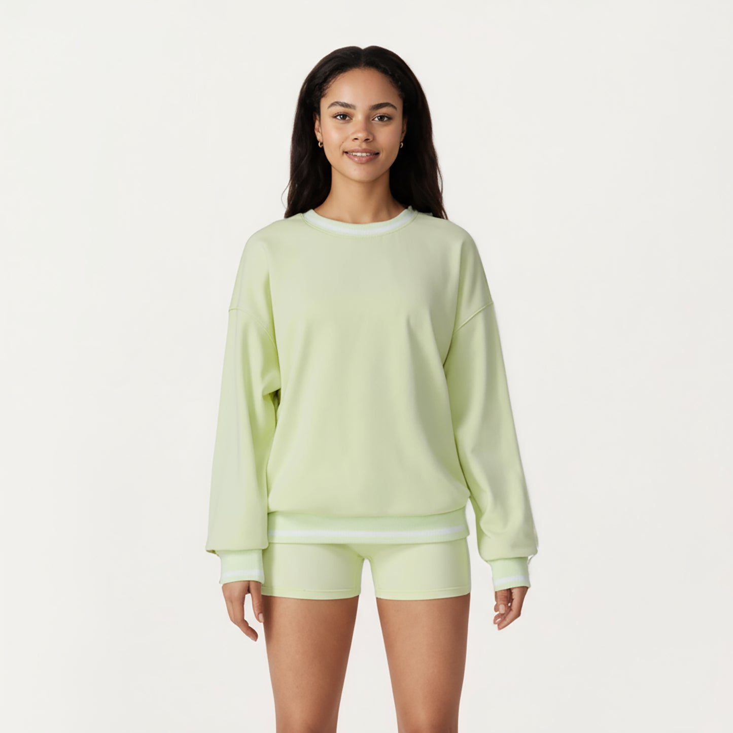 Anna-Kaci Active Women's Long Sleeve Crew Neck Pullover Sweatshirt with Contrast Trim Ribbed Hem and Relaxed Fit