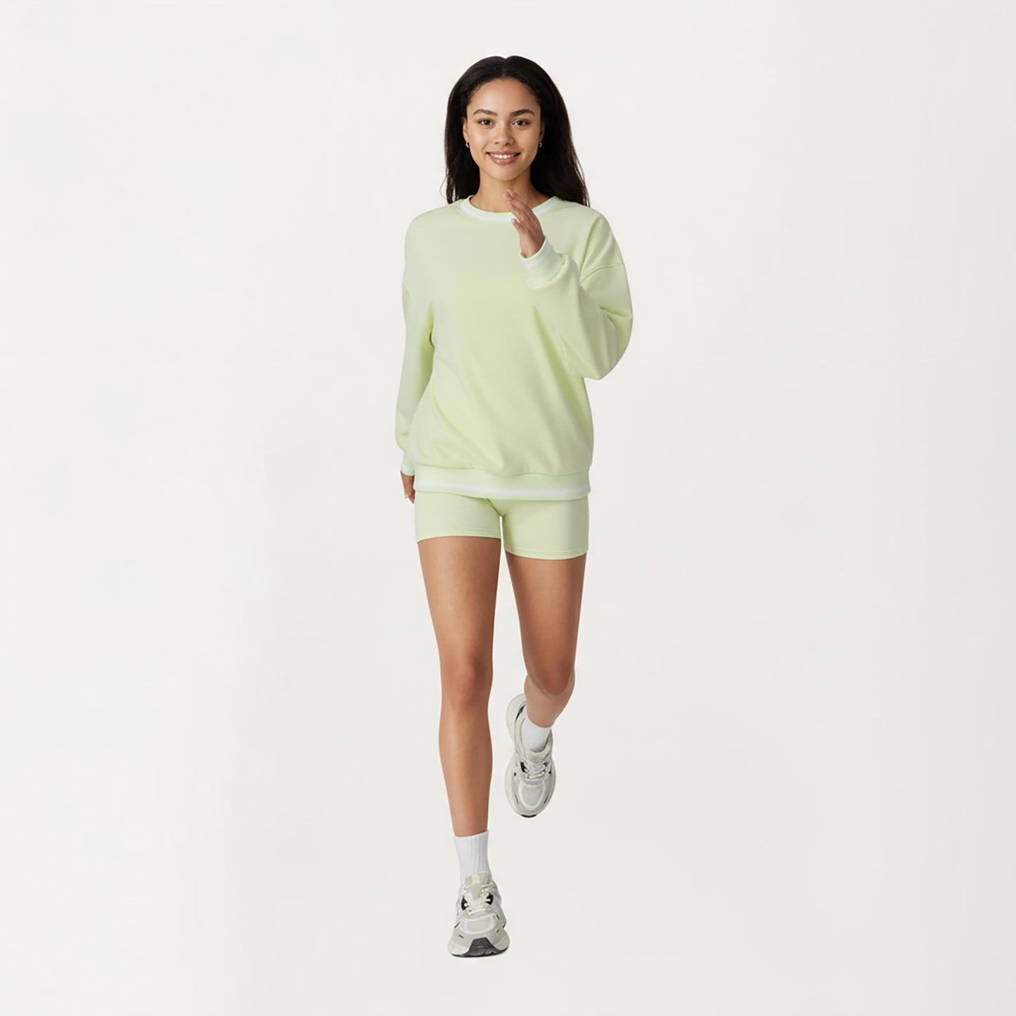 Anna-Kaci Active Women's Long Sleeve Crew Neck Pullover Sweatshirt with Contrast Trim Ribbed Hem and Relaxed Fit