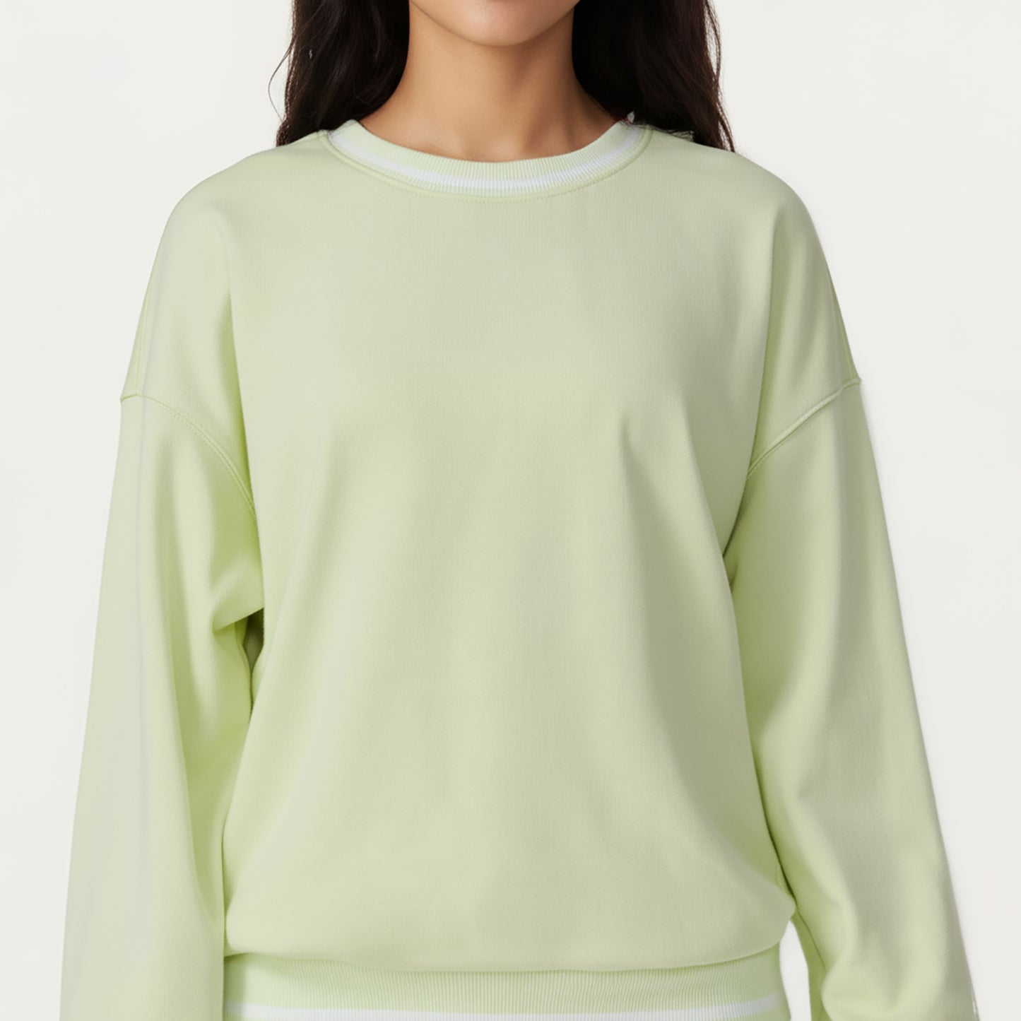 Anna-Kaci Active Women's Long Sleeve Crew Neck Pullover Sweatshirt with Contrast Trim Ribbed Hem and Relaxed Fit