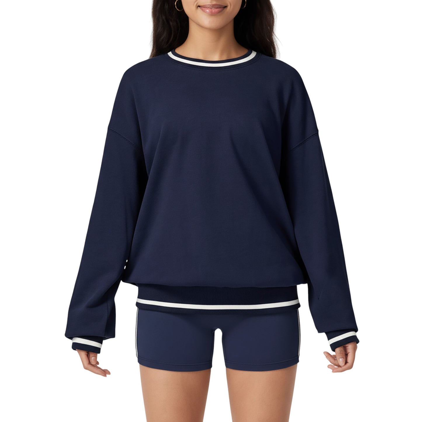 Anna-Kaci Active Women's Long Sleeve Crew Neck Pullover Sweatshirt with Contrast Trim Ribbed Hem and Relaxed Fit