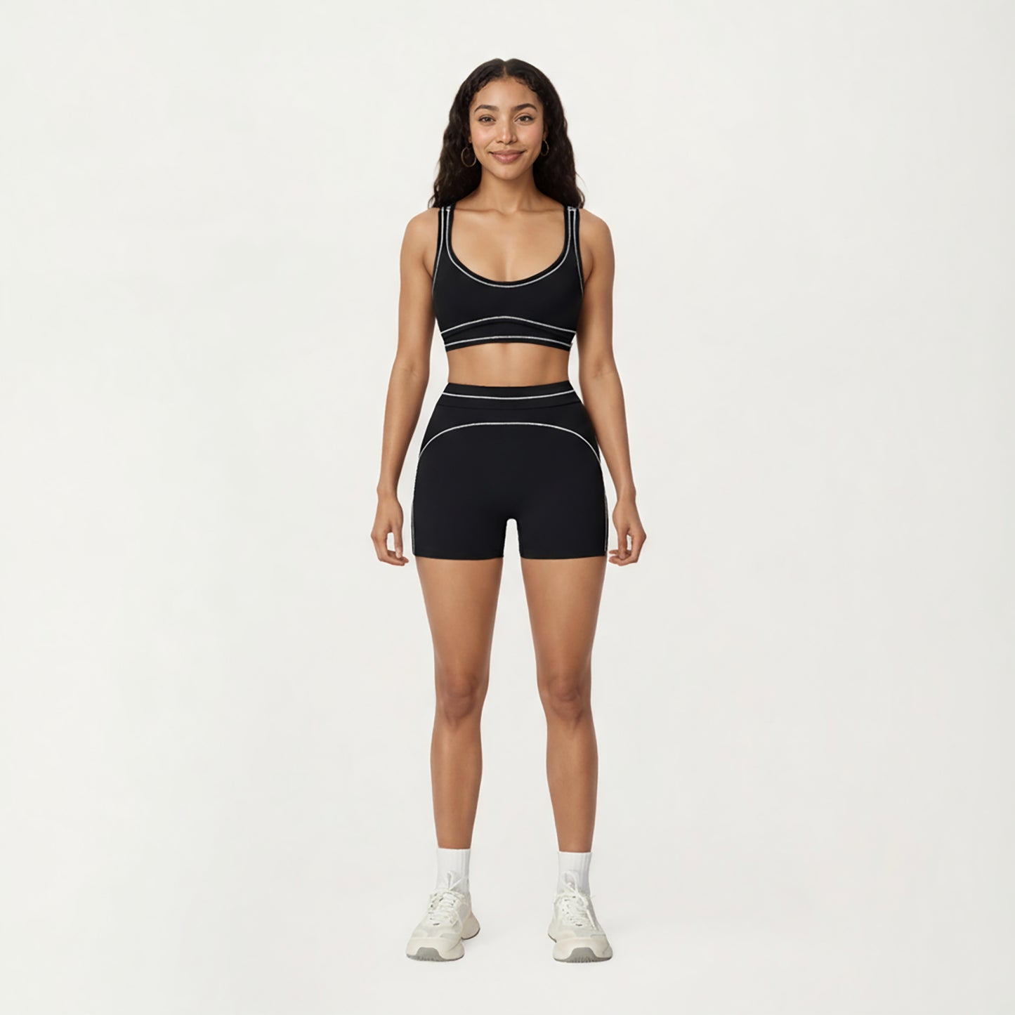 Anna-Kaci Active Women's Sports Bra with Scoop Neck, Wide Straps, and Contrast Stitch Detailing for Medium Support