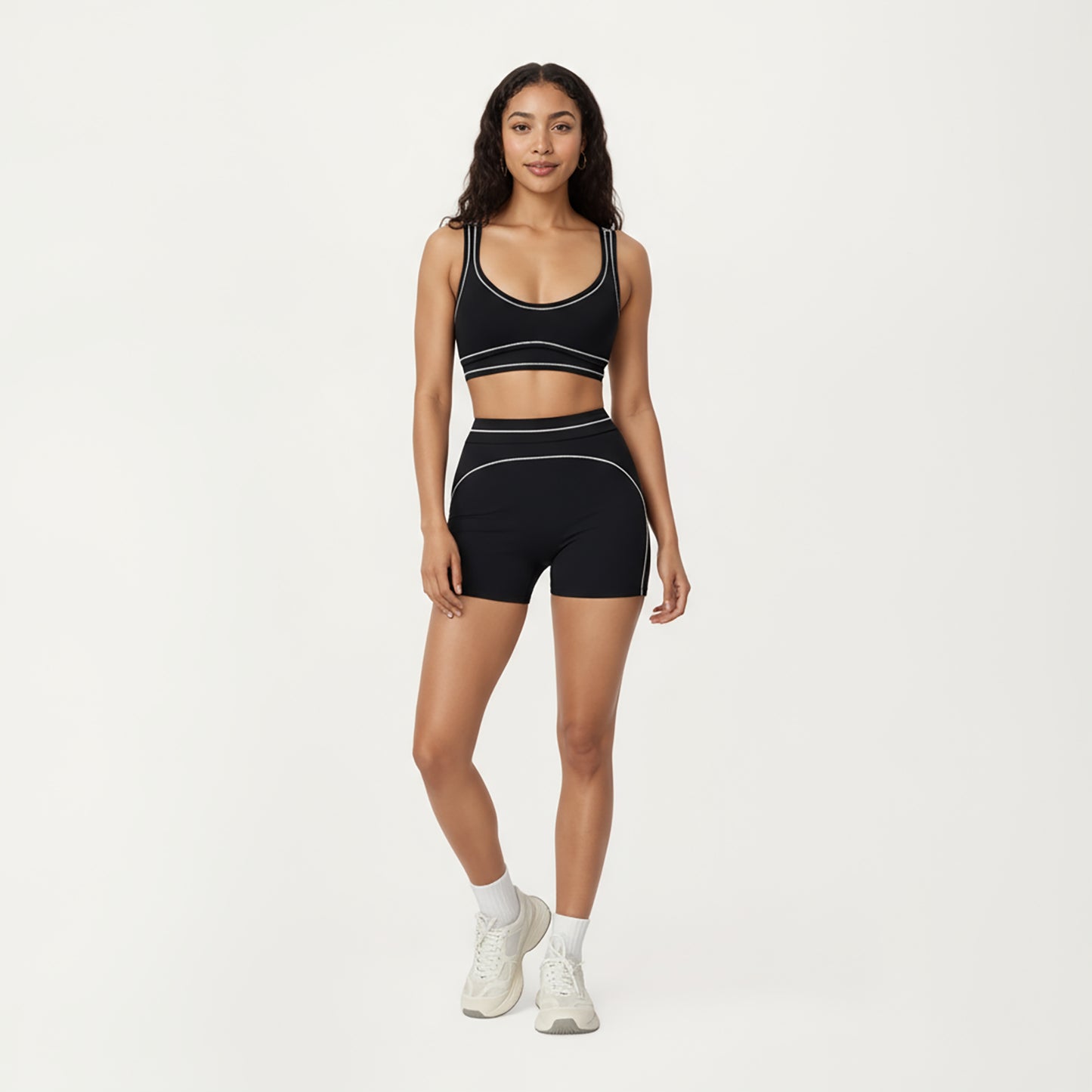 Anna-Kaci Active Women's Sports Bra with Scoop Neck, Wide Straps, and Contrast Stitch Detailing for Medium Support