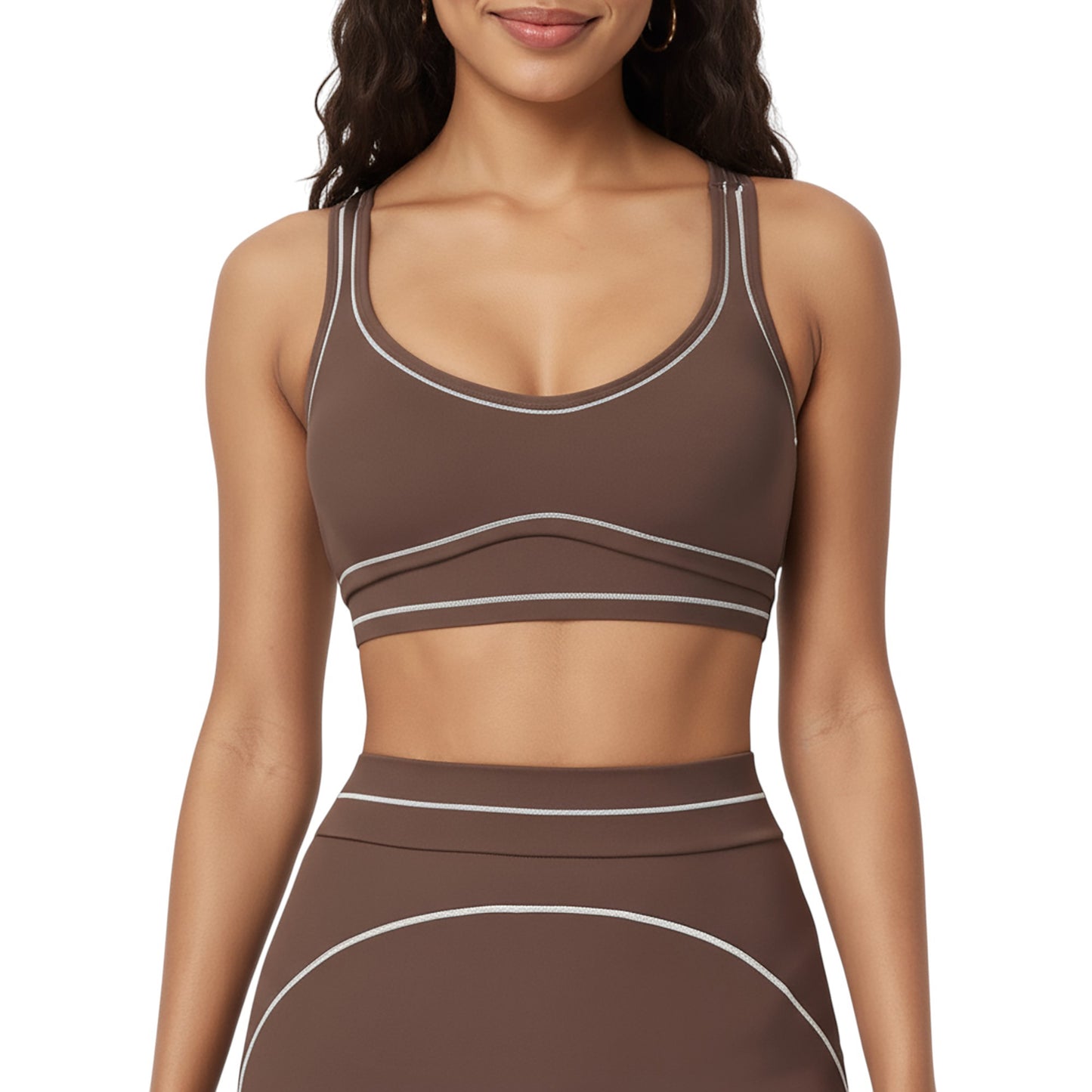 Anna-Kaci Active Women's Sports Bra with Scoop Neck, Wide Straps, and Contrast Stitch Detailing for Medium Support