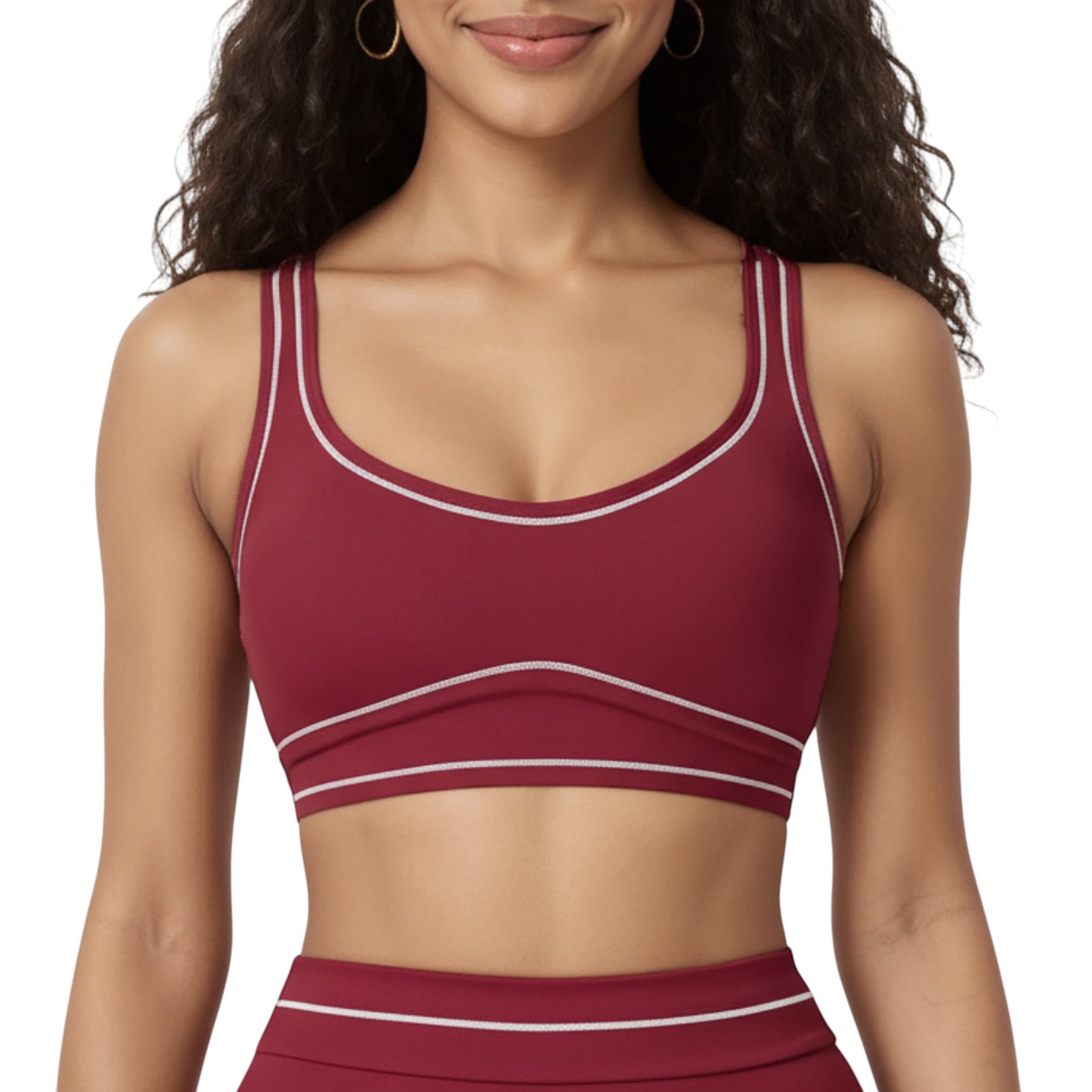 Anna-Kaci Active Women's Sports Bra with Scoop Neck, Wide Straps, and Contrast Stitch Detailing for Medium Support