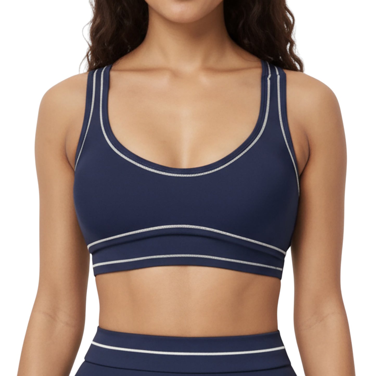 Anna-Kaci Active Women's Sports Bra with Scoop Neck, Wide Straps, and Contrast Stitch Detailing for Medium Support