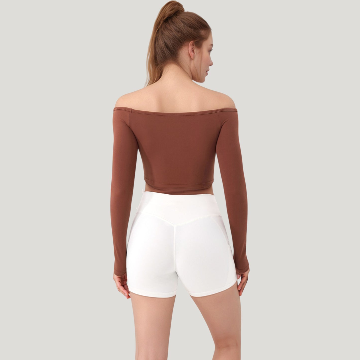Anna-Kaci Active Women's Off Shoulder Long Sleeve Activewear Crop Top with Streamlined Fit and Lightweight Stretch Fabric
