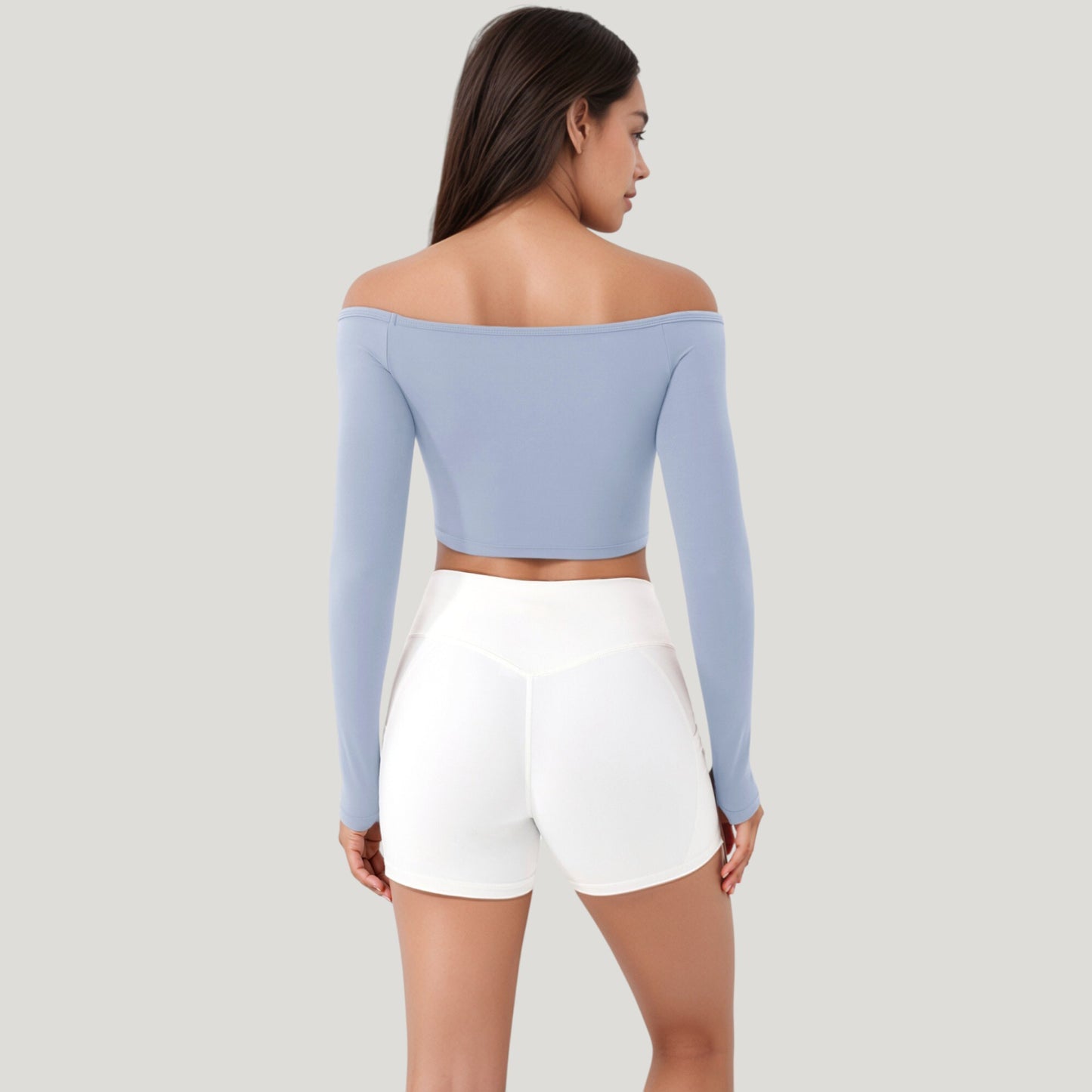 Anna-Kaci Active Women's Off Shoulder Long Sleeve Activewear Crop Top with Streamlined Fit and Lightweight Stretch Fabric