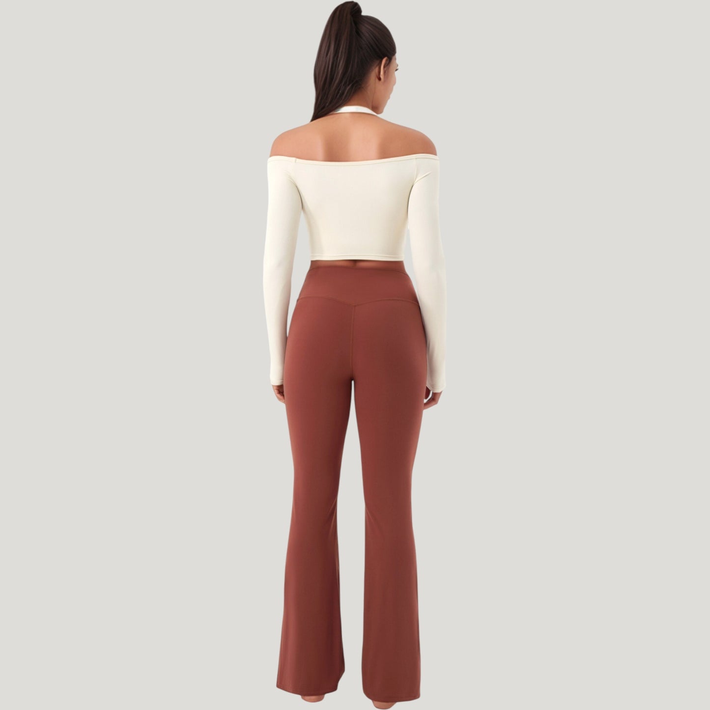 Anna-Kaci Active Women's Off Shoulder Long Sleeve Activewear Crop Top with Streamlined Fit and Lightweight Stretch Fabric