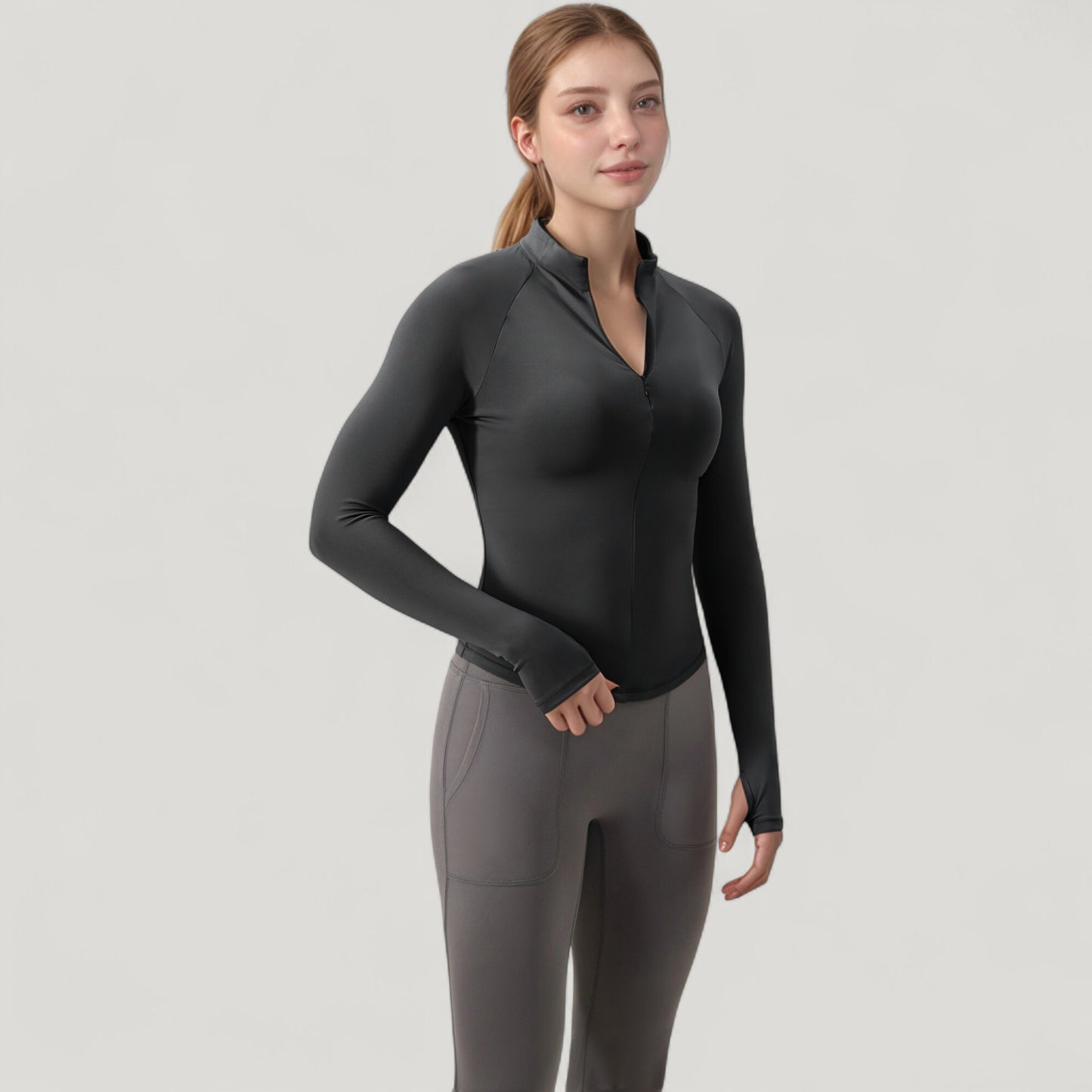 Anna-Kaci Active Women's Long Sleeve Half-Zip Slim Fit Active Jacket with Thumbhole Cuffs and Mock Neck