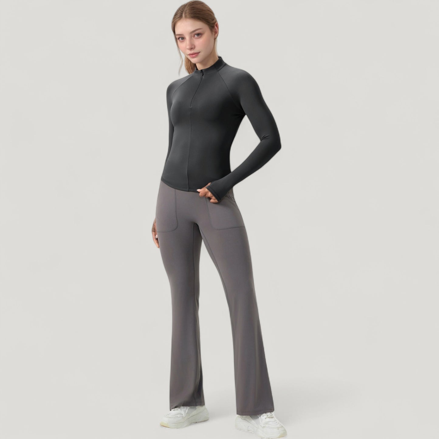 Anna-Kaci Active Women's Long Sleeve Half-Zip Slim Fit Active Jacket with Thumbhole Cuffs and Mock Neck