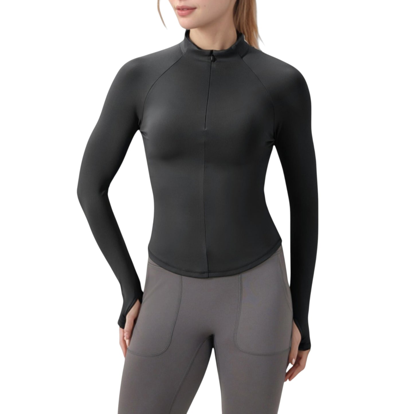 Anna-Kaci Active Women's Long Sleeve Half-Zip Slim Fit Active Jacket with Thumbhole Cuffs and Mock Neck