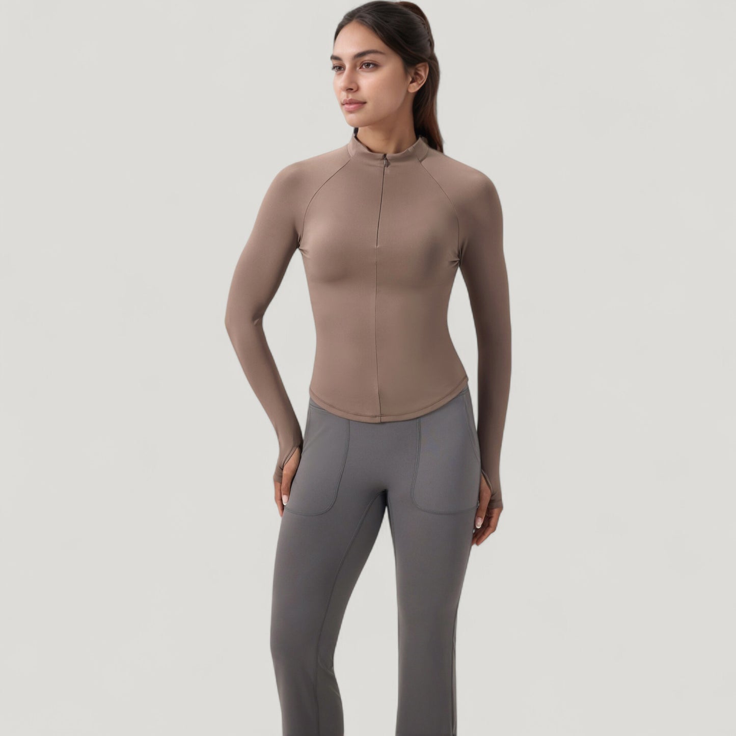 Anna-Kaci Active Women's Long Sleeve Half-Zip Slim Fit Active Jacket with Thumbhole Cuffs and Mock Neck