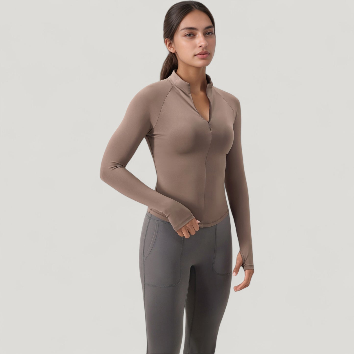 Anna-Kaci Active Women's Long Sleeve Half-Zip Slim Fit Active Jacket with Thumbhole Cuffs and Mock Neck