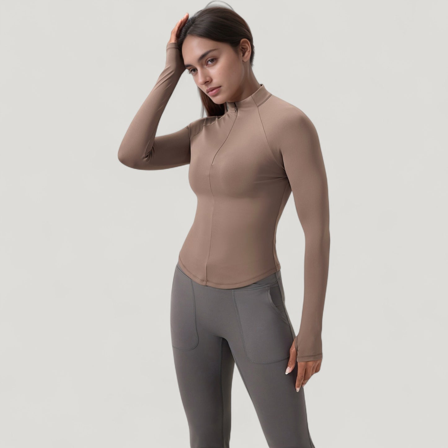 Anna-Kaci Active Women's Long Sleeve Half-Zip Slim Fit Active Jacket with Thumbhole Cuffs and Mock Neck