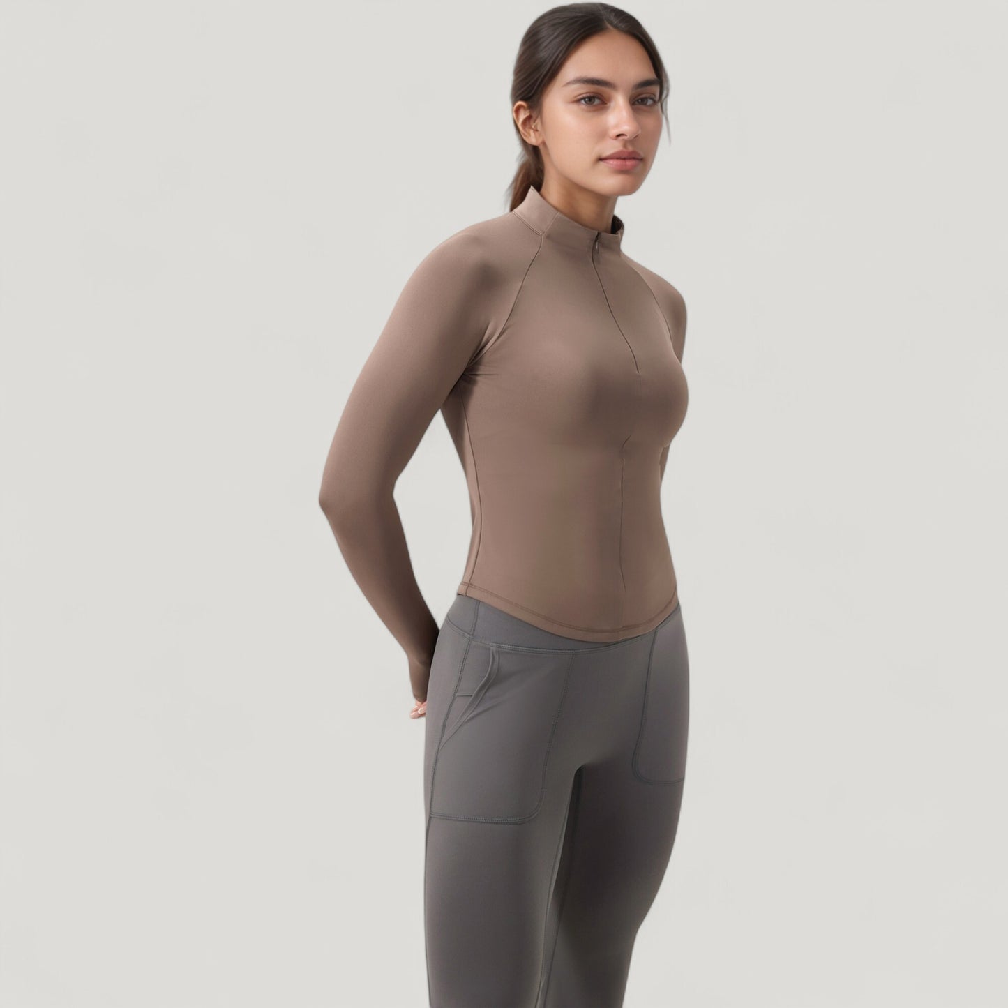 Anna-Kaci Active Women's Long Sleeve Half-Zip Slim Fit Active Jacket with Thumbhole Cuffs and Mock Neck