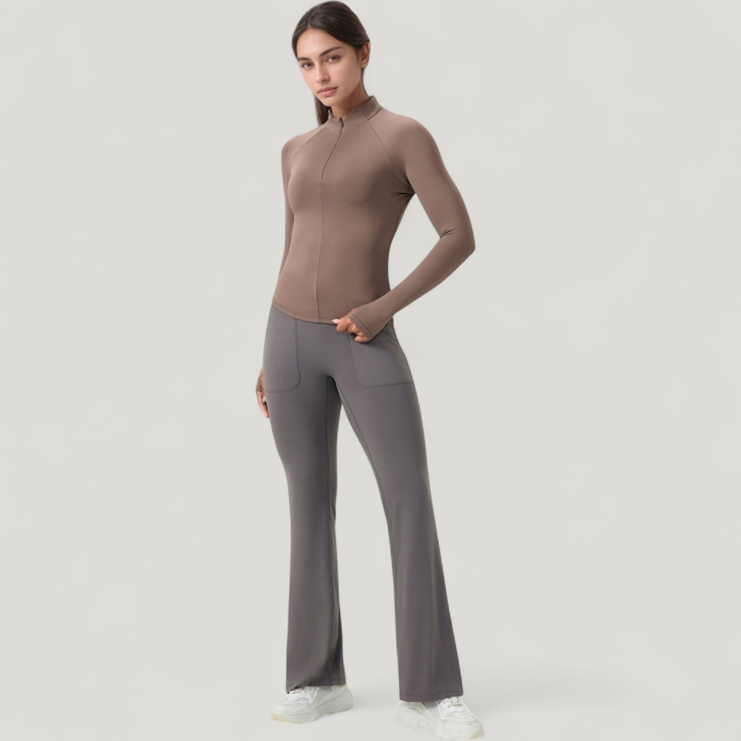Anna-Kaci Active Women's Long Sleeve Half-Zip Slim Fit Active Jacket with Thumbhole Cuffs and Mock Neck