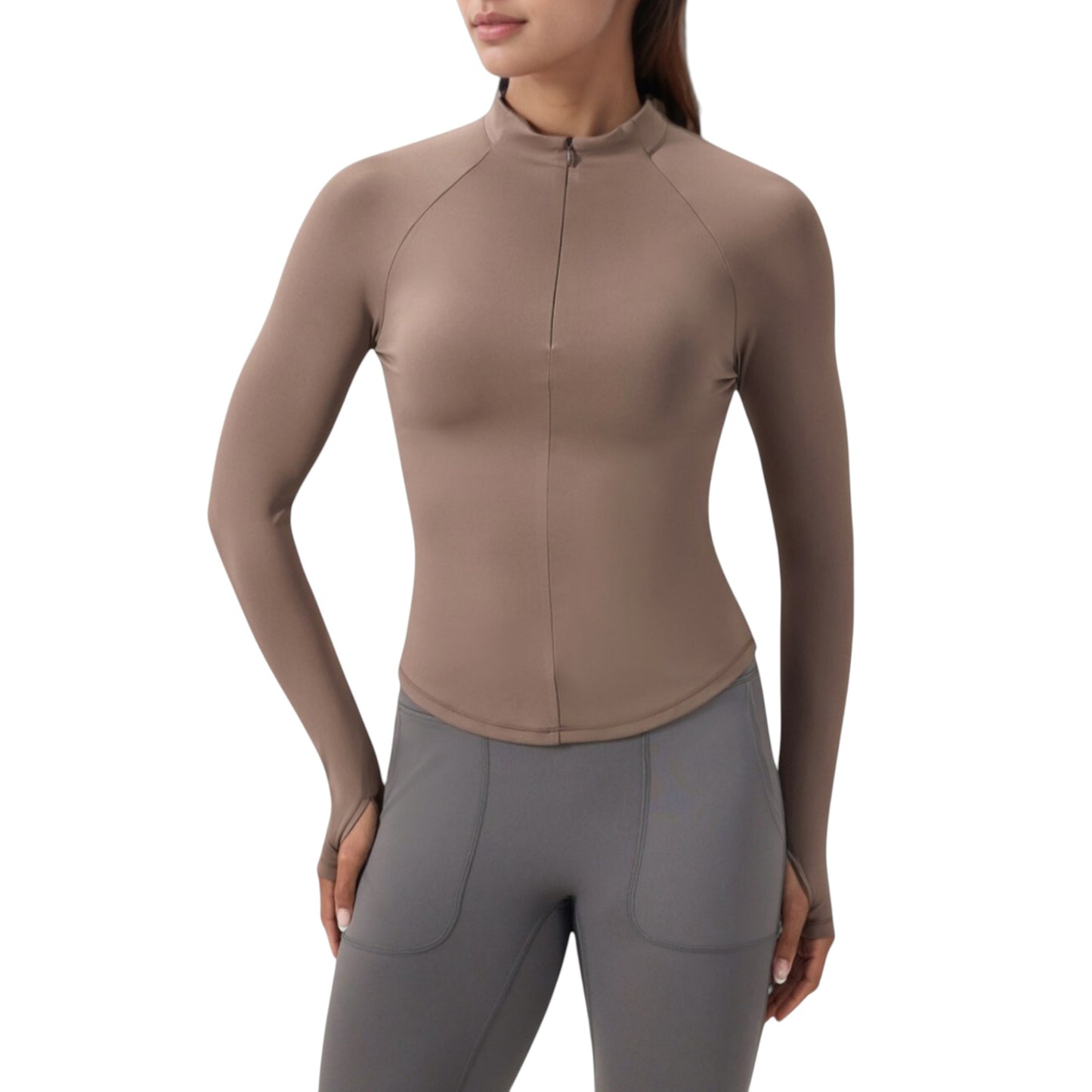 Anna-Kaci Active Women's Long Sleeve Half-Zip Slim Fit Active Jacket with Thumbhole Cuffs and Mock Neck