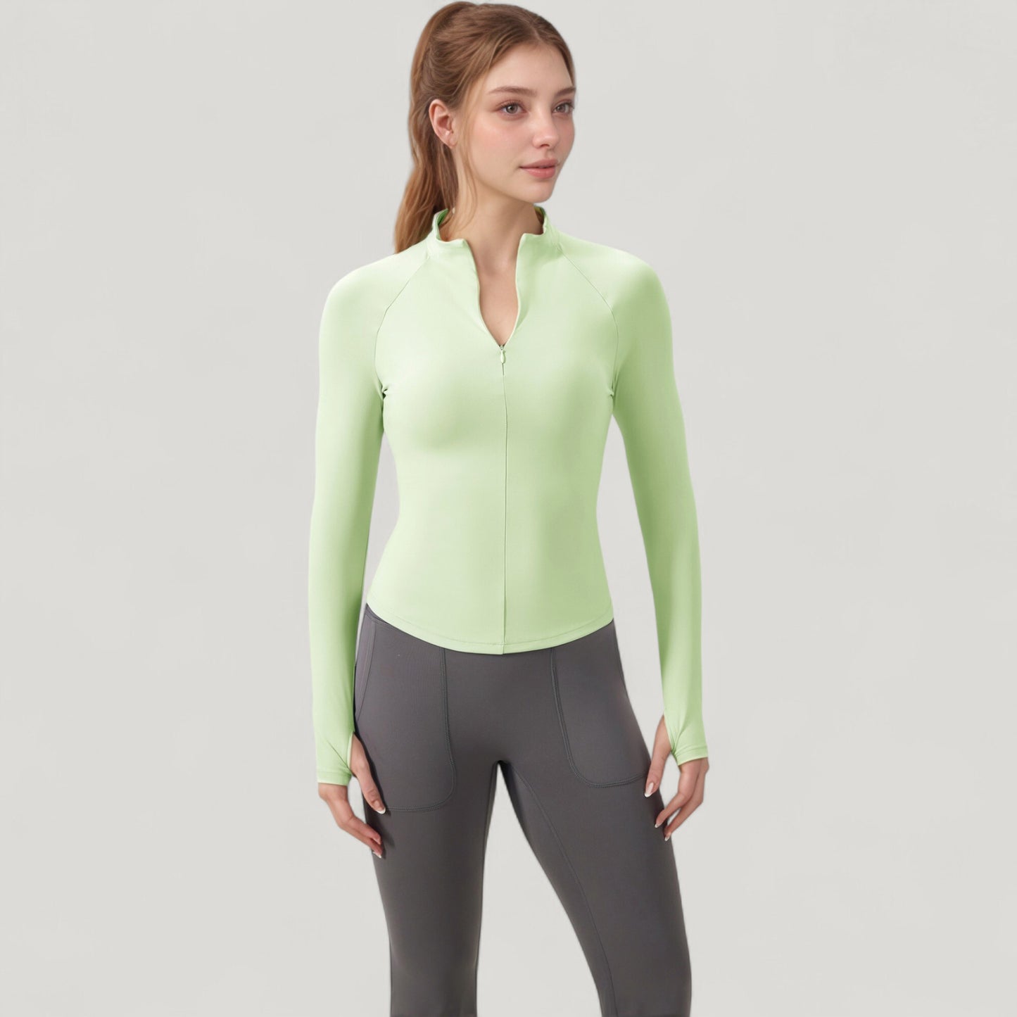 Anna-Kaci Active Women's Long Sleeve Half-Zip Slim Fit Active Jacket with Thumbhole Cuffs and Mock Neck