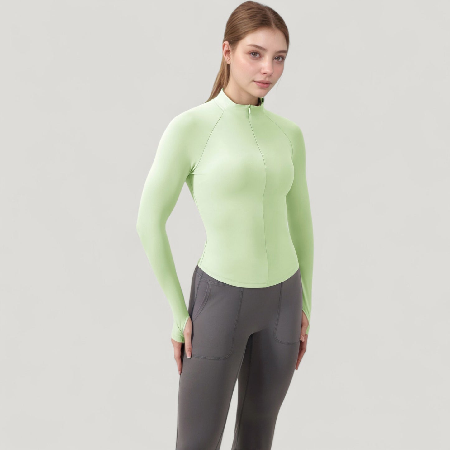 Anna-Kaci Active Women's Long Sleeve Half-Zip Slim Fit Active Jacket with Thumbhole Cuffs and Mock Neck