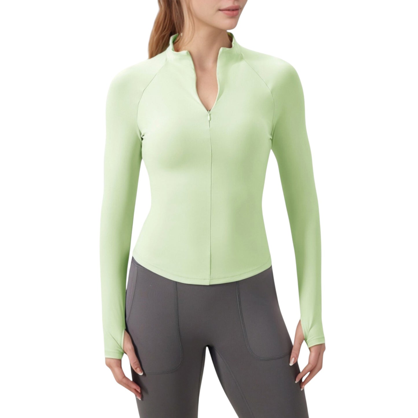 Anna-Kaci Active Women's Long Sleeve Half-Zip Slim Fit Active Jacket with Thumbhole Cuffs and Mock Neck