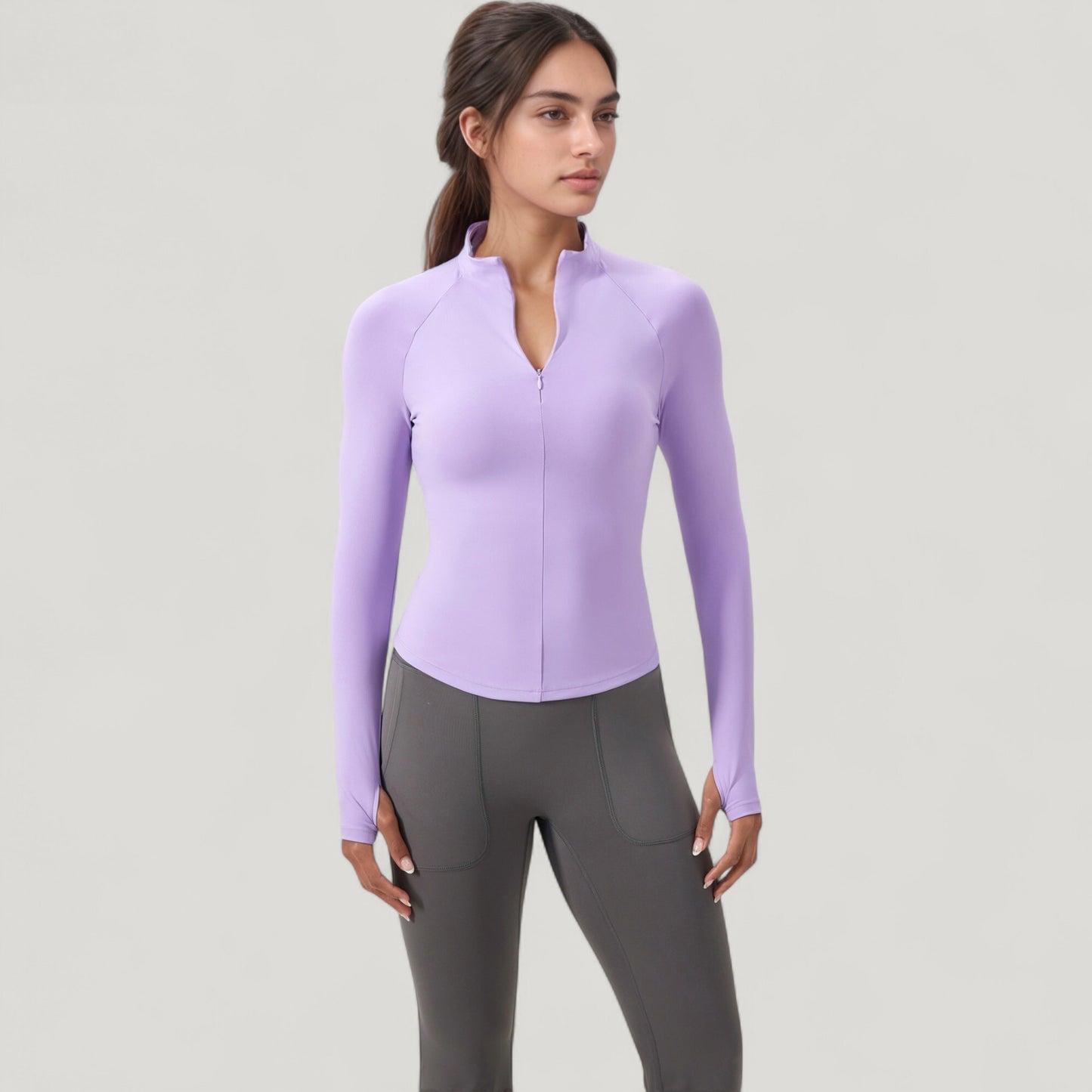 Anna-Kaci Active Women's Long Sleeve Half-Zip Slim Fit Active Jacket with Thumbhole Cuffs and Mock Neck