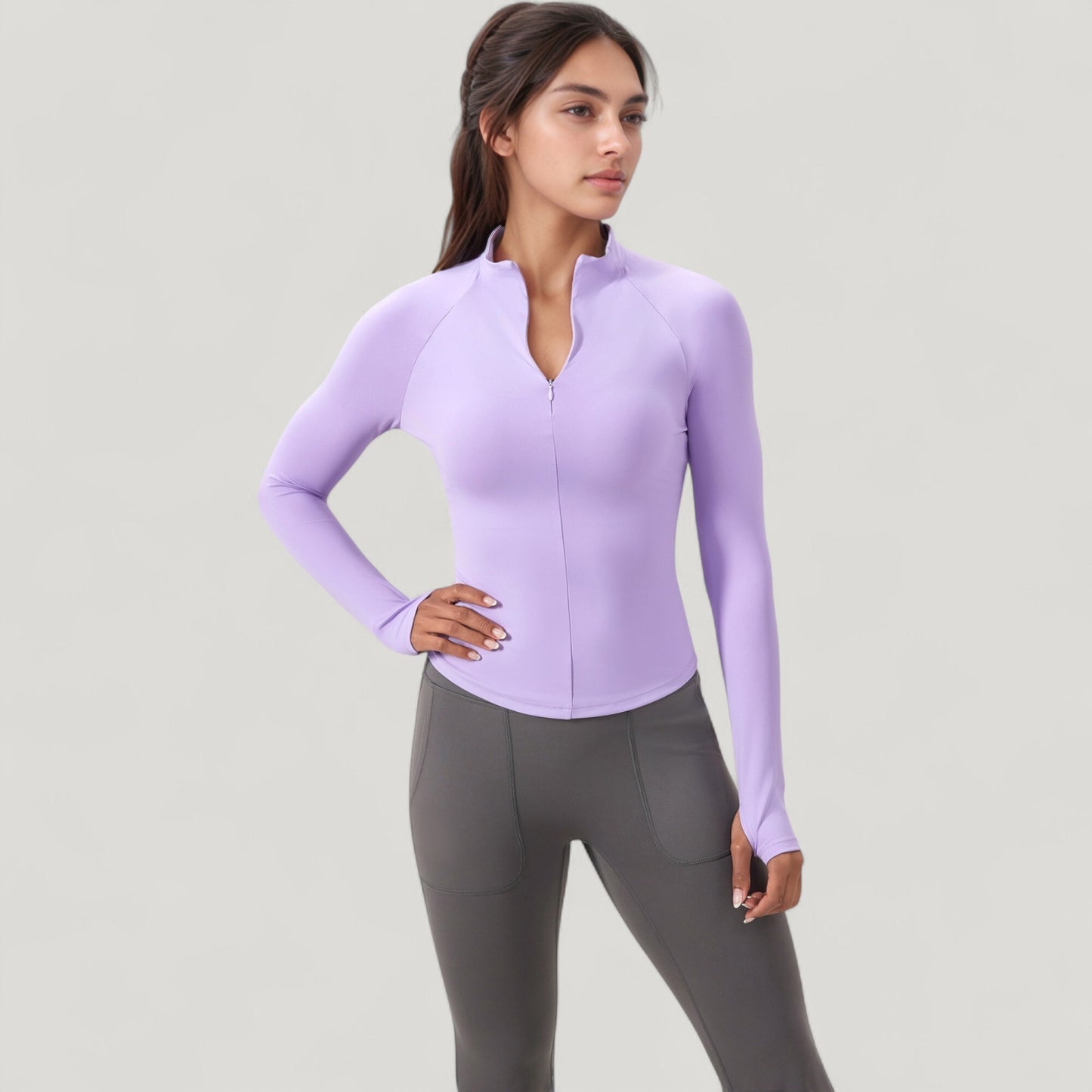 Anna-Kaci Active Women's Long Sleeve Half-Zip Slim Fit Active Jacket with Thumbhole Cuffs and Mock Neck