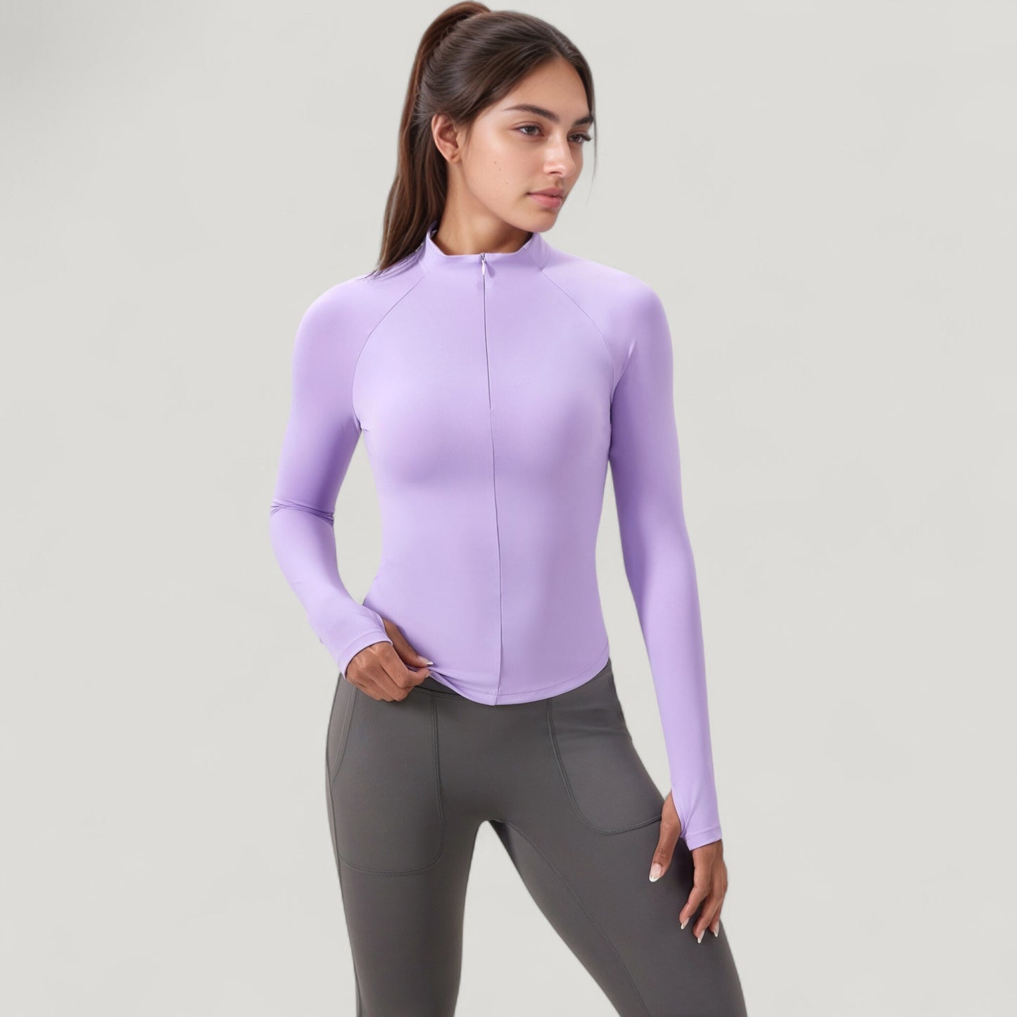 Anna-Kaci Active Women's Long Sleeve Half-Zip Slim Fit Active Jacket with Thumbhole Cuffs and Mock Neck