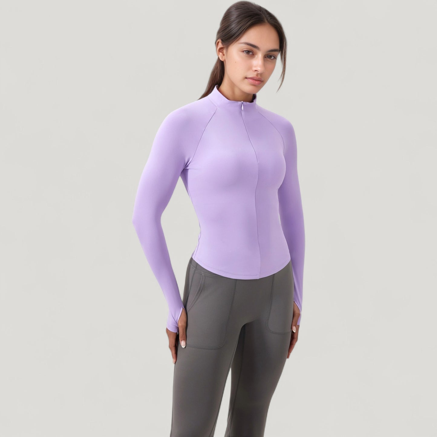 Anna-Kaci Active Women's Long Sleeve Half-Zip Slim Fit Active Jacket with Thumbhole Cuffs and Mock Neck